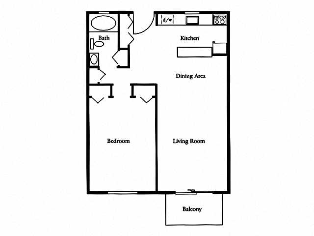 Floor plan for 1 bed, 1 bath, 850 sqft